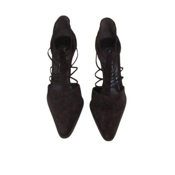 Via Spiga Strappy Dark Brown Suede High Heels Size 7.5M - Picture 2 of 7